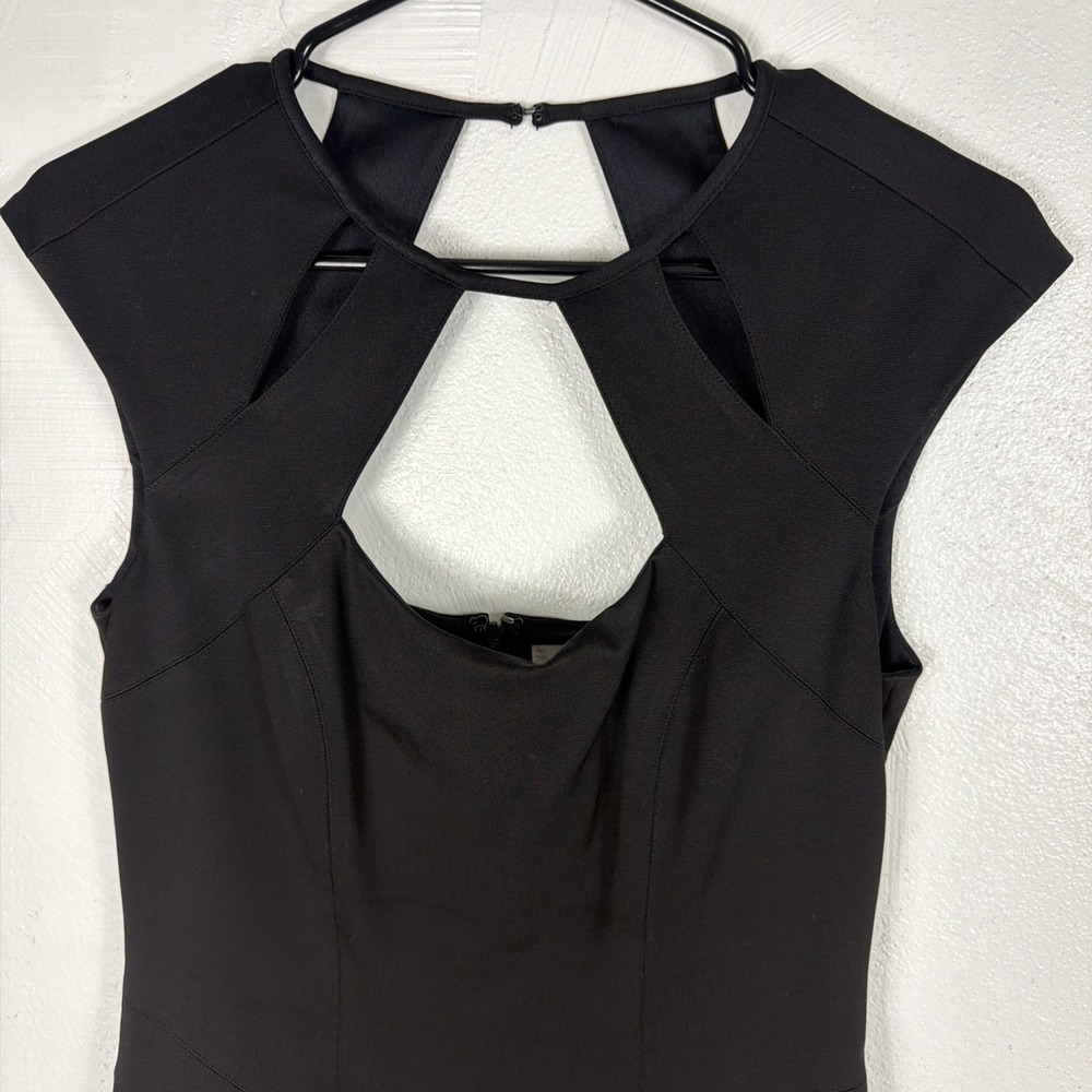 Vintage Y2K 90s Cachet Neckline Design Black Cocktail Office Midi Dress 4 - Picture 3 of 7